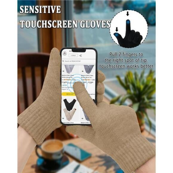 Womens Winter Beanie Scarf Gloves Set Touchscreen Warm Knit Cold Weather Set - Picture 5 of 7